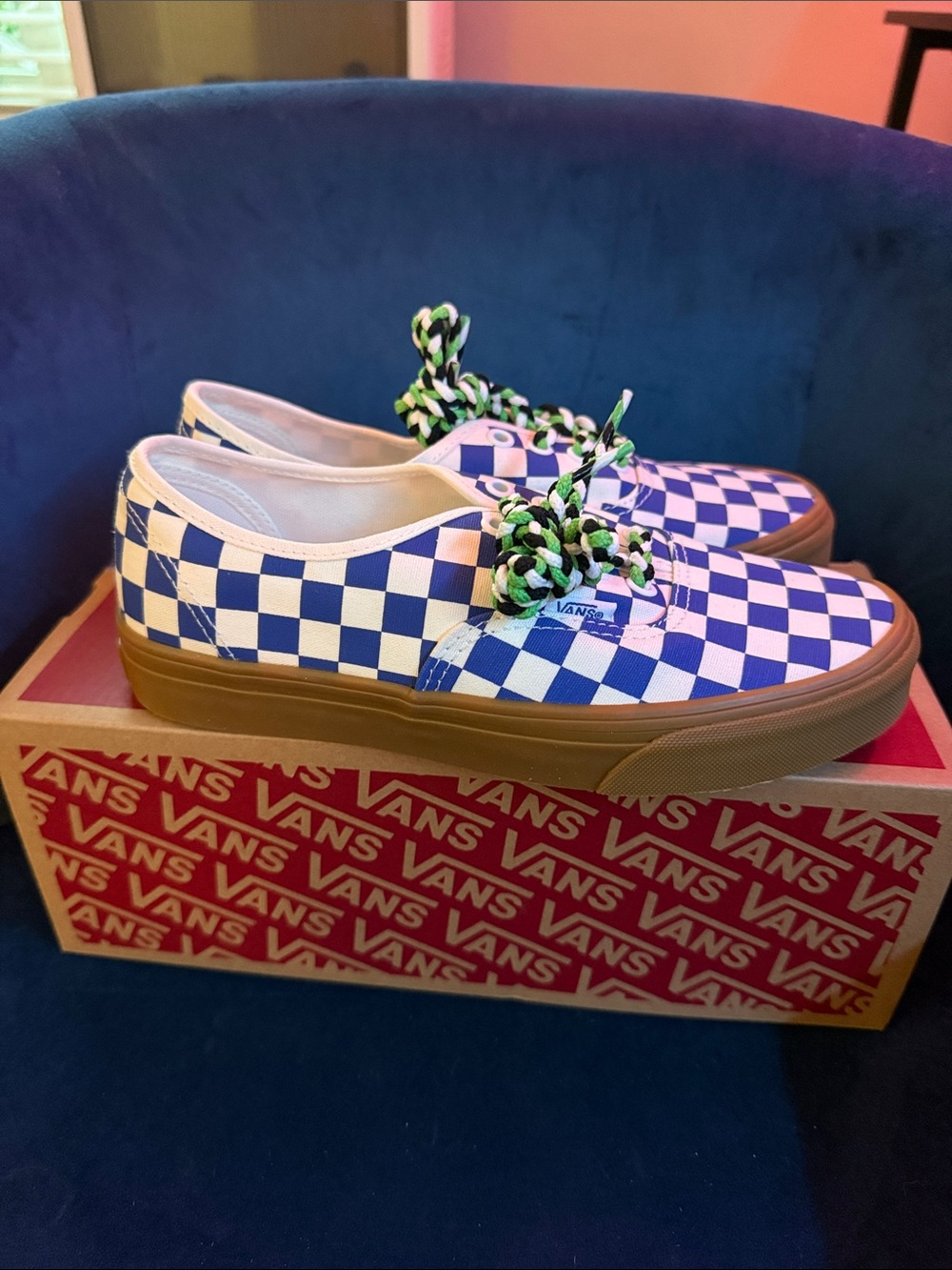 Vans Checkerboard Slip-On - Blue & White with Gum Sole